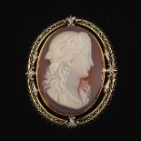 Carved Agate Cameo Brooch in Gold