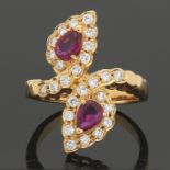 Ladies' Gold, Diamond and Ruby Bypass Ring