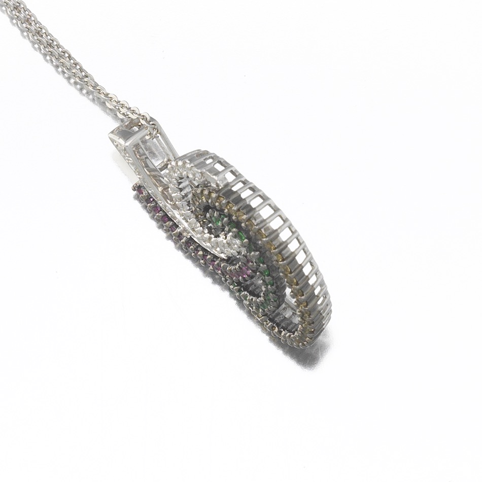 Ladies' Gold, Diamond and Colored Sapphire Pendant on Chain - Image 3 of 4