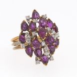 Ladies' Vintage Gold, Rubilite and Diamond Cluster Ring