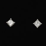 Ladies' Gold and Princess Cut Diamond Pair of Studs