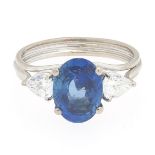 Ladies' Gold, 3.02 Ct Blue Sapphire and Diamond Ring