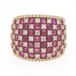 Ladies' Vintage Gold, Ruby and Diamond Wide Dome Band