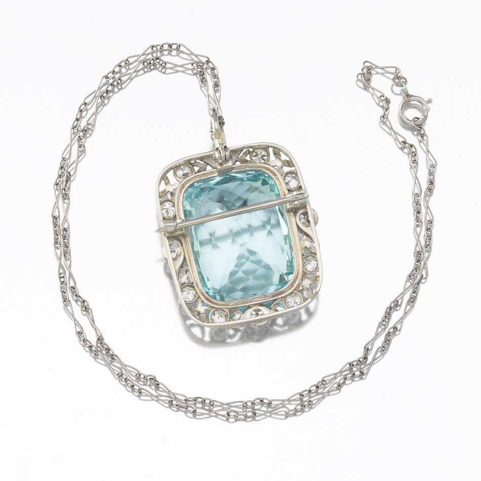 Ladies' Edwardian Platinum, Gold, 26 ct Aquamarine and Diamond Pin/Brooch/Pendant on Chain - Image 7 of 7