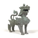 South East Asian Patinated Bronze Sculpture of Temple Guardian Mythical Beast