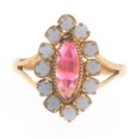 Ladies' Victorian Gold, Rubellite and Opal Navette Ring
