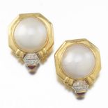 A Pair of Mabe Pearl, Diamond and Ruby Earrings