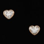 Ladies' Pair of Rose Gold and Heart Shape Diamond Stud Earrings