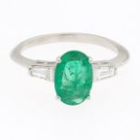 Ladies' Gold, 1.48 Ct Emerald and Diamond Ring