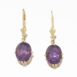 Ladies' Vintage Gold and Amethyst Pair of Earrings