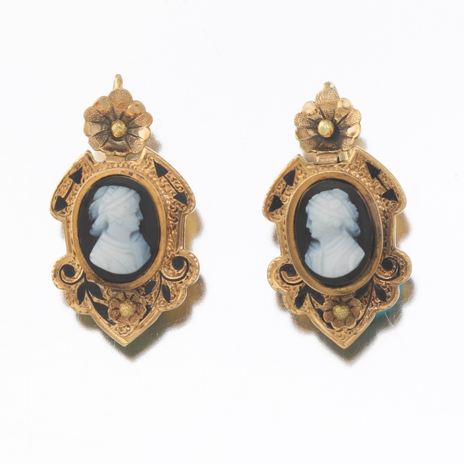 Victorian Gold and Carved Cameo Pendant Earrings