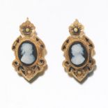 Victorian Gold and Carved Cameo Pendant Earrings