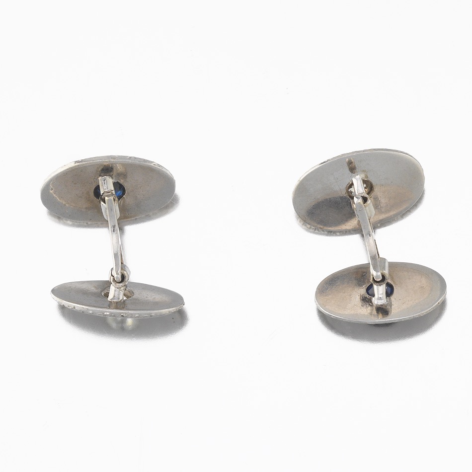 Art Deco Platinum, Blue Sapphire and Diamond Pair of Reversible Cufflinks - Image 4 of 6