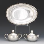 Mexican Sterling Silver Platter, Sugar Bowl and Creamer