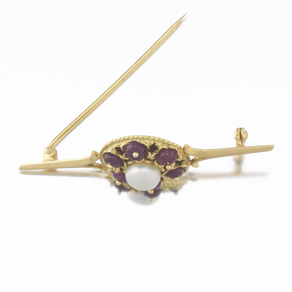 Ladies' Vintage Italian Gold, Pearl and Ruby Pin/Brooch - Image 4 of 6