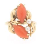 Ladies' Vintage Gold, Coral and Seed Pearl Ring