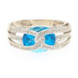 Ladies' Gold, Blue Topaz and Diamond Fashion Ring