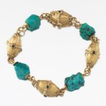 Ladies' Rough Cut Turquoise and Gold Barrel Bracelet