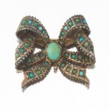 Ladies' Victorian Portugese Gold Topped with Silver and Turquoise Bow Pin/Brooch