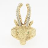 Gold, Diamond and Emerald 3D Antelope Head Ring