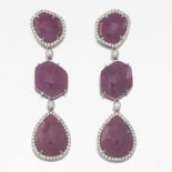 Ladies' Artisan Gold, 39.70 Ct Total Ruby and Diamond Pair of Dangle Earrings