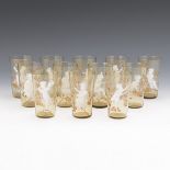 Twelve Rare Webb Aesthetic Movement Champagne Amber Cameo 'Fairies' Glasses, Thomas and George Wood
