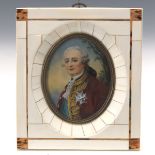 Antique German Miniature Portrait of Louis XVI in Whale Bone Frame
