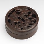 Chinese Carved Rosewood Censer with Koi Fish and Lotus