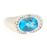Ladies' Gold, Blue Topaz and Diamond Fashion Ring