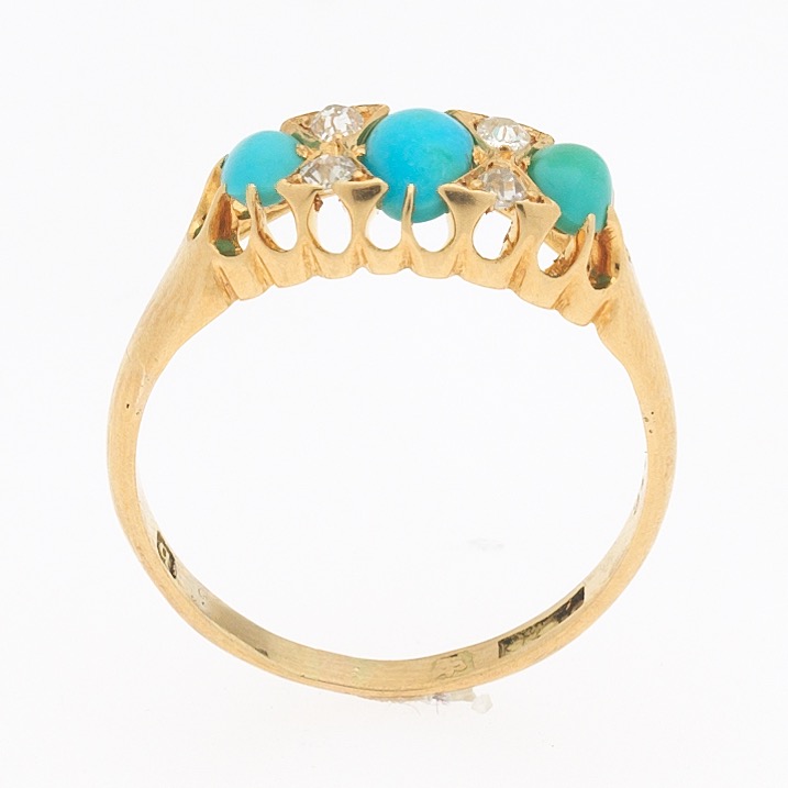 Victorian English Gold, Turquoise and Diamond Ring, Shefiled, dated 1894 - Image 8 of 8