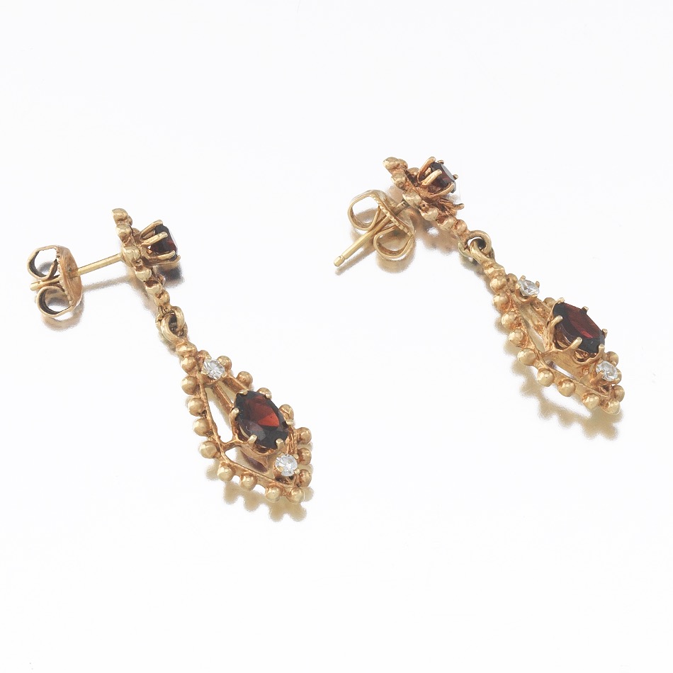 Ladies' Gold, Garnet and Diamond Pair of Earrings - Image 3 of 5