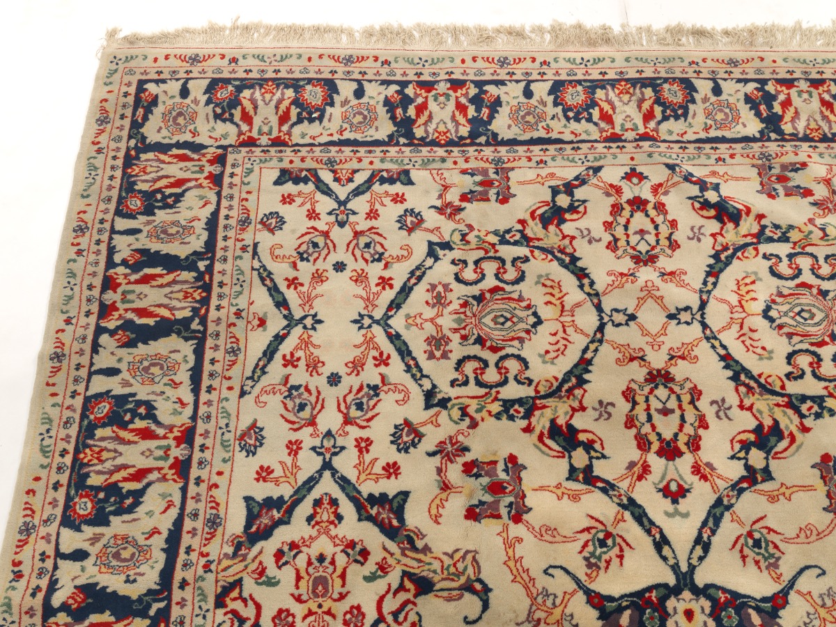 Vintage Fine Hand Knotted Tabriz Ivory Carpet - Image 6 of 7