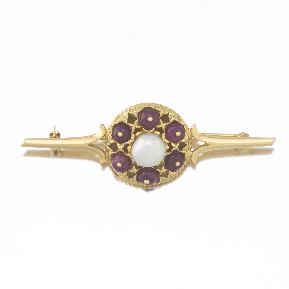 Ladies' Vintage Italian Gold, Pearl and Ruby Pin/Brooch - Image 3 of 6