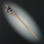 Russian Gold, Enamel and Diamond Sword Pin, Retailed by K. Bok