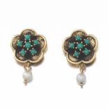 Ladies' Retro Gold, Seed Pearl and Turquoise Pair of Earrings