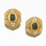 Ladies' Two-Tone Gold, Green Tourmaline and Diamond Pair of Earrings