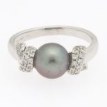 Ladies' Italian Gold, Tahitian Pearl and Diamond Ring