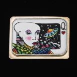 Artisan Sterling Silver and Enamel UFO Queen of Hearts Pin/Brooch, by Jack Kuhilaav