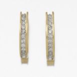 Ladies Gold and Diamond Pair of Oval Hoop Earrings