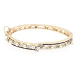 Ladies' Retro Gold, Enamel, Seed Pearl and Diamond Bangle