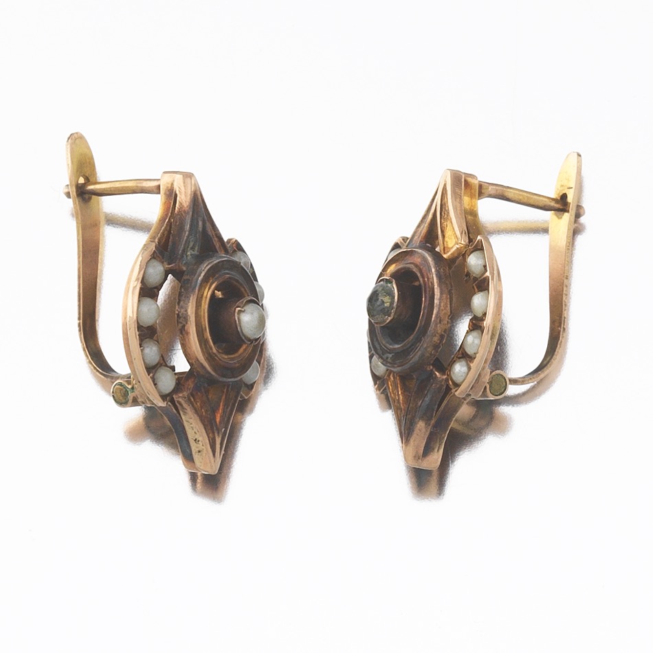 Ladies' Victorian Rose Gold, Seed Pearl and Clear Stone Pair of Earrings - Image 3 of 6