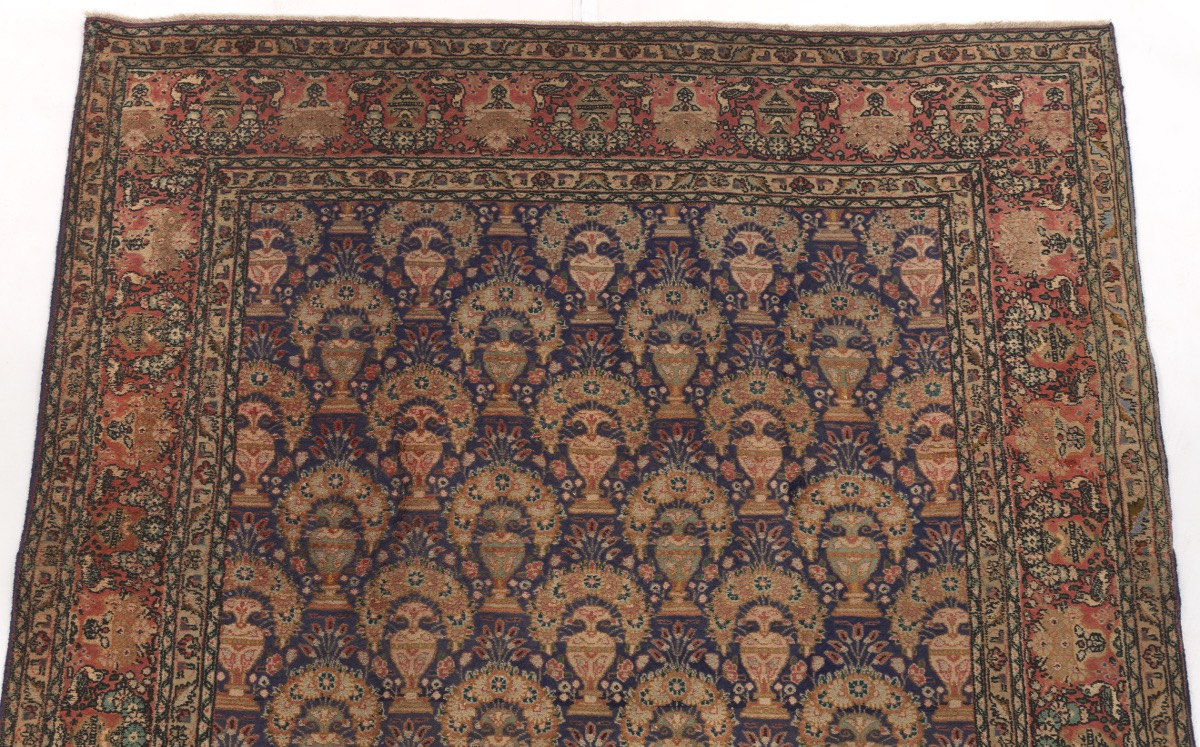 Very Fine Rare Semi-Antique Hand Knotted Tabriz Zel-e-Sultan Flower Vase Pictorial Carpet - Image 3 of 4