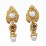 A Pair of Day to Night Pearl and Garnet Earrings