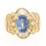 Ladies' Gold, Blue Sapphire and Diamond Cocktail Ring