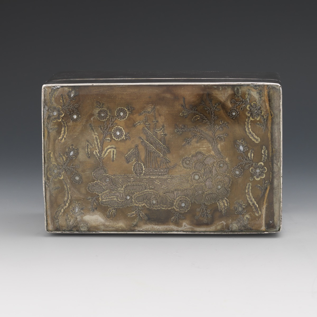 English Sterling Silver And Antique Brocade Box, Retailed by Dreyfous, London, ca. 1899 - Image 8 of 9