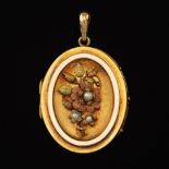 Exquisite Ladies' Victorian Four-Color Gold and Seed Pearl Locket Pendant