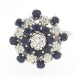 Ladies' Platinum, Blue Sapphire and Diamond Cluster Ring