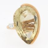 Spectacular Ladies' Vintage Gold, 25 Ct Lemon/Lime Citrine and Diamond Fashion Ring