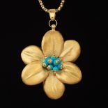 Ladies' Italian Gold and Turquoise Floral Pendant on Chain