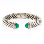 David Yurman Sterling Silver and Emerald Chalcedony Fluted Bangle